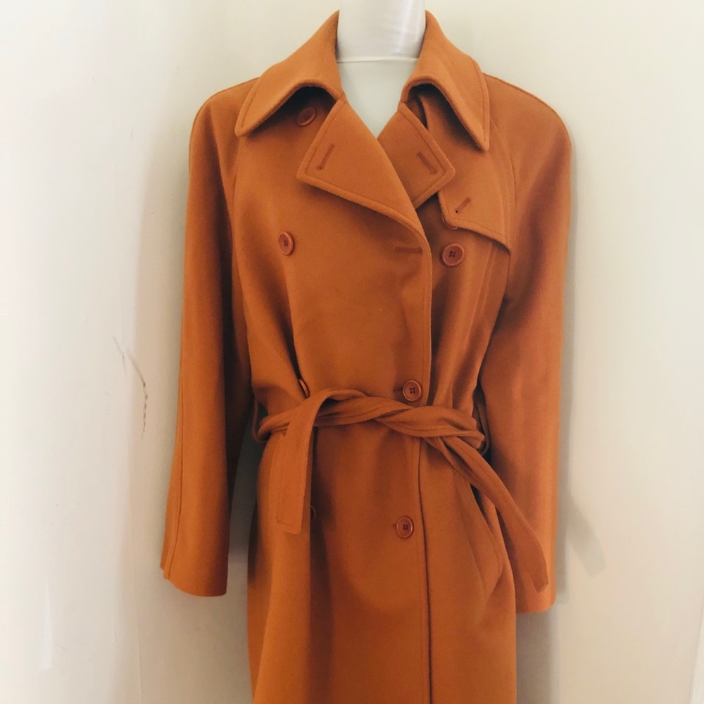 Burberry pumpkin colored wool & cashmere coat